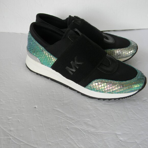 EUC MICHAEL KORS BLACK/MULTI Sneakers Rainbow Iridescent SLIP-ON SZ 6M - Picture 2 of 8
